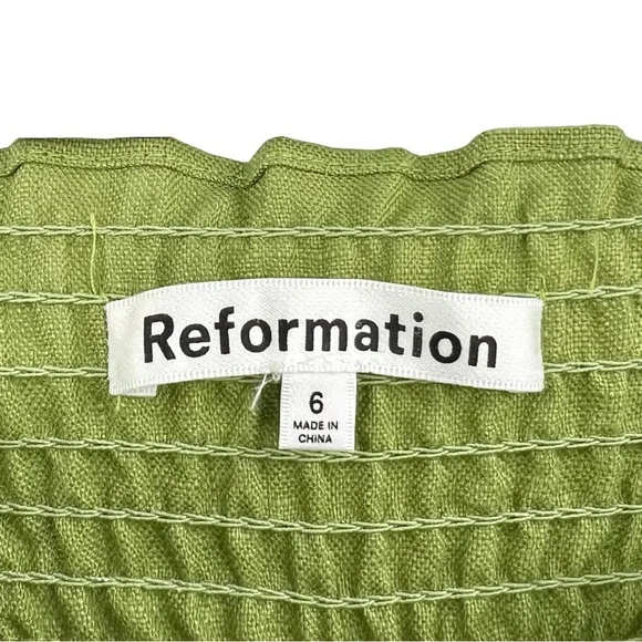 Reformation Vera Linen 2 Piece Set - Green Smocked Top & Matching Cropped Pants - Picture 10 of 12